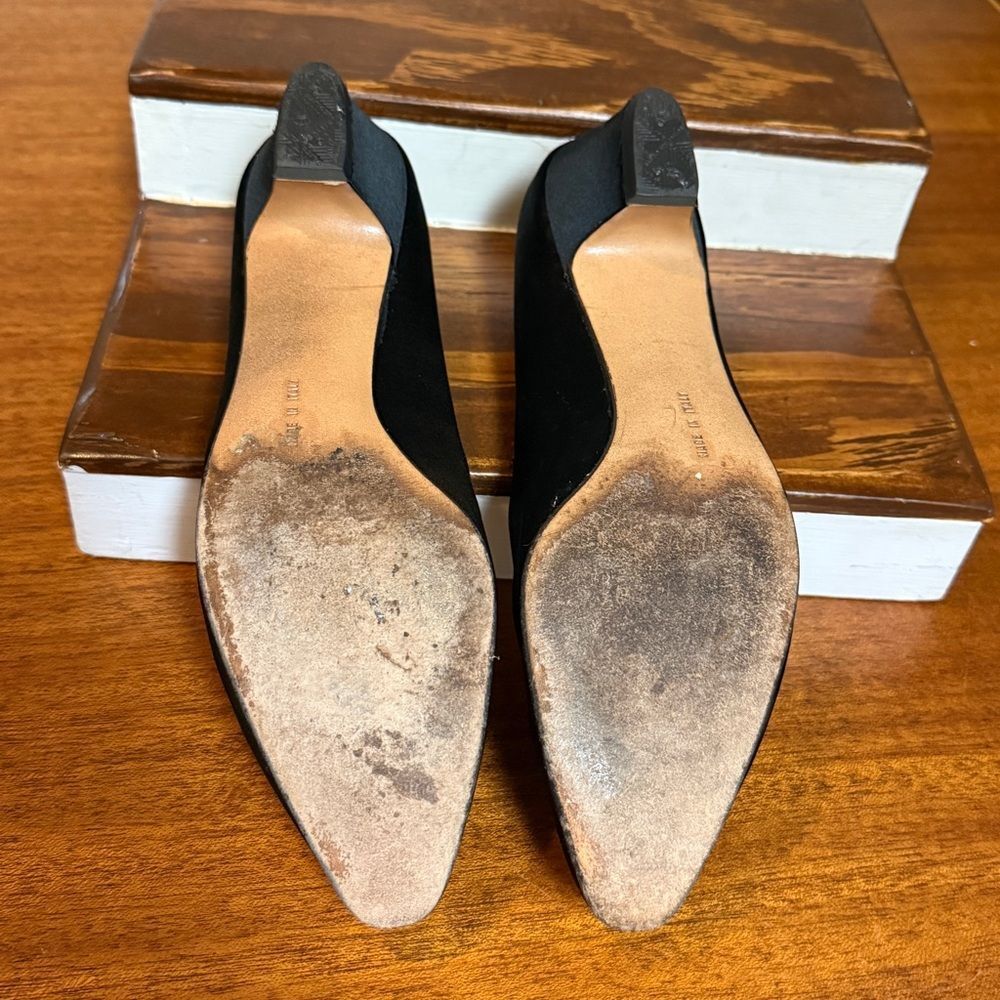 Vintage Salvatore Ferragamo Black Satin Heels Size 6.5 AA - Picture 9 of 11